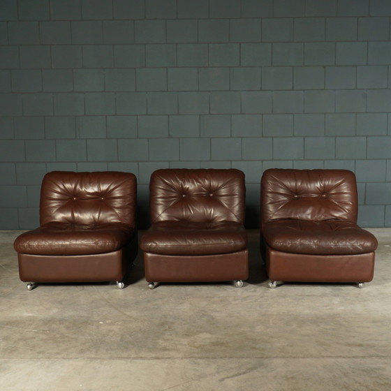 Image 1 of Set Of 3 Vintage Leather Modular Armchairs - 1960s