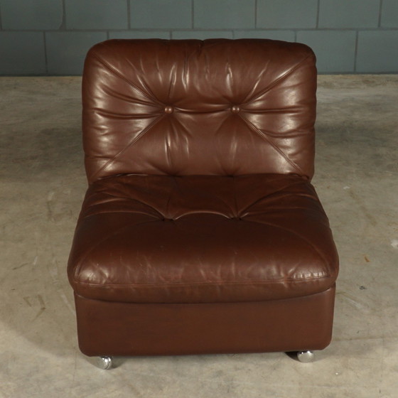 Image 1 of Set Of 3 Vintage Leather Modular Armchairs - 1960s