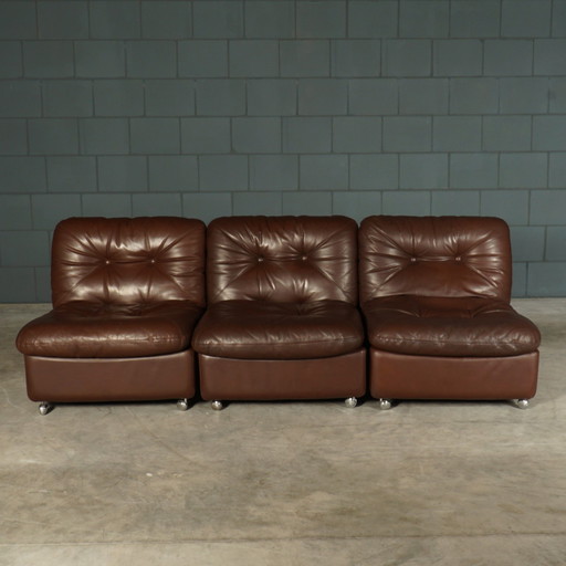 Set Of 3 Vintage Leather Modular Armchairs - 1960s