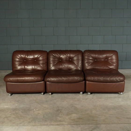 Image 1 of Set Of 3 Vintage Leather Modular Armchairs - 1960s