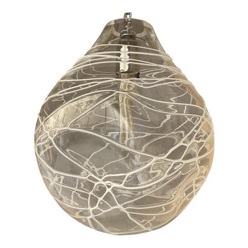 Contemporary Transparent With Wite Wire Pendant In Murano Glass