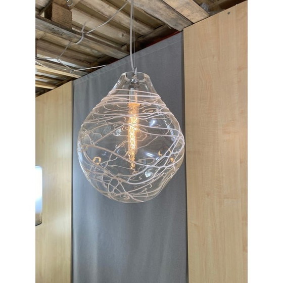 Image 1 of Contemporary Transparent With Wite Wire Pendant In Murano Glass