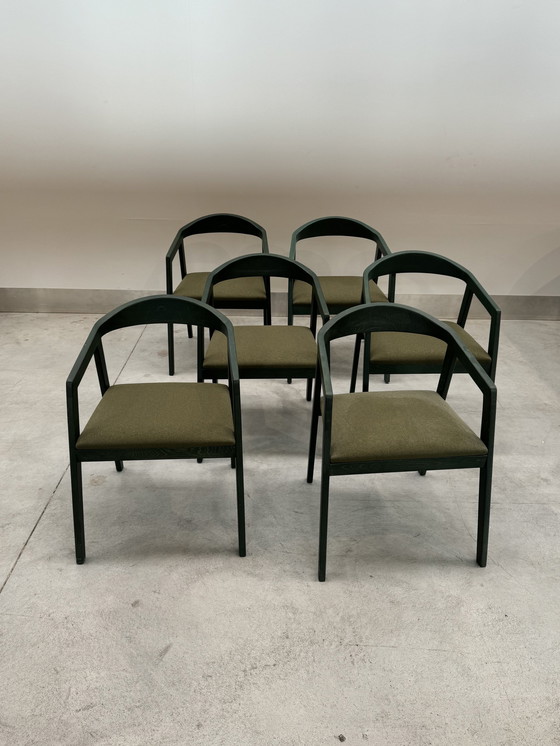 Image 1 of Set Of 6 Green Dining Chairs From Wood