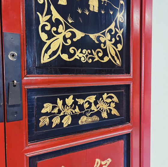 Image 1 of Chinese Cabinet In Red And Black