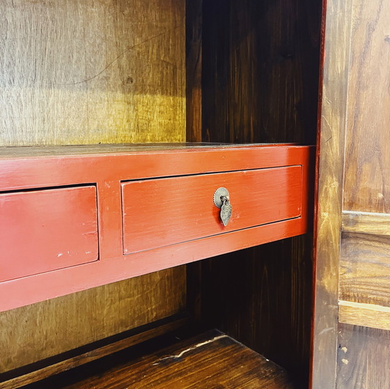 Image 1 of Chinese Cabinet In Red And Black