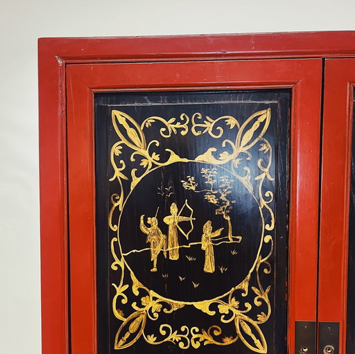 Chinese Cabinet In Red And Black