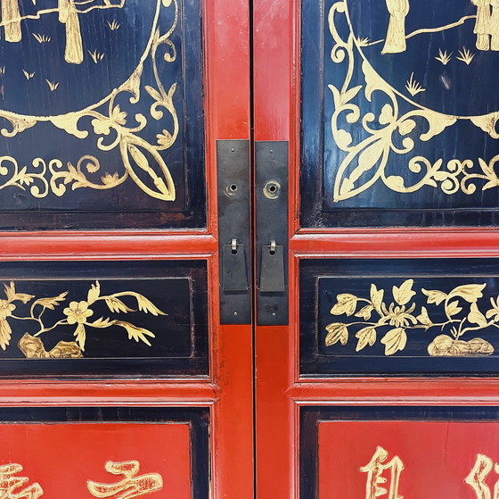 Image 1 of Chinese Cabinet In Red And Black