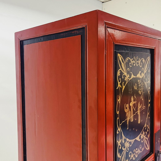 Image 1 of Chinese Cabinet In Red And Black