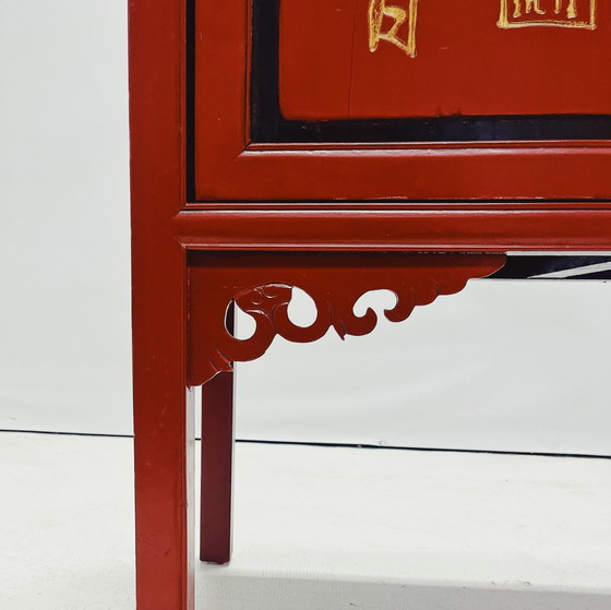 Image 1 of Chinese Cabinet In Red And Black