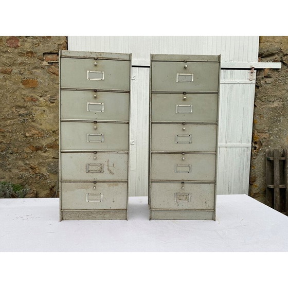 Image 1 of Pair of vintage aluminum furniture with 5 flaps for Ronéo, 1950