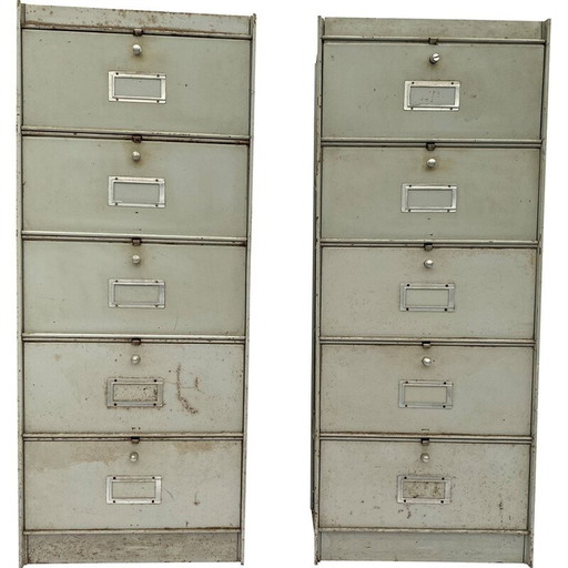 Pareja de muebles vintage de aluminio con 5 puertas para Ronéo, 1950