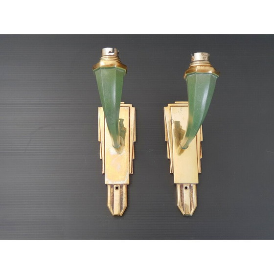 Image 1 of Coppia di lampade da parete vintage in bronzo, 1950