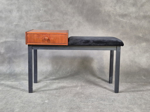 Teak And Velvet Entrance Cabinet, Scandinavian Vintage 1960S