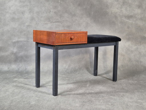 Teak And Velvet Entrance Cabinet, Scandinavian Vintage 1960S