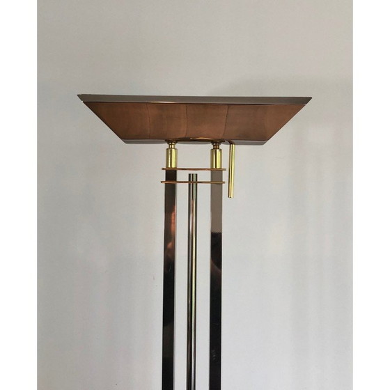 Image 1 of Vintage floor lamp with gunmetal and brass patina, 1970