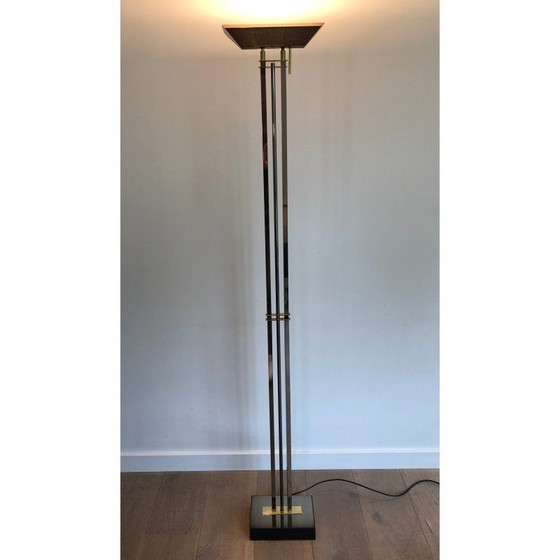 Image 1 of Vintage floor lamp with gunmetal and brass patina, 1970