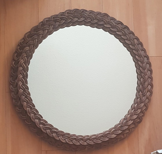 Image 1 of Round Wicker Mirror, 1960S