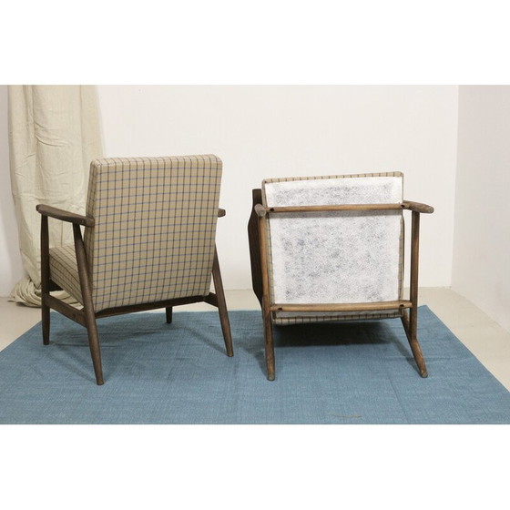 Image 1 of Pair of vintage armchairs in wood and checkered fabric by Henryk Lis, 1970s