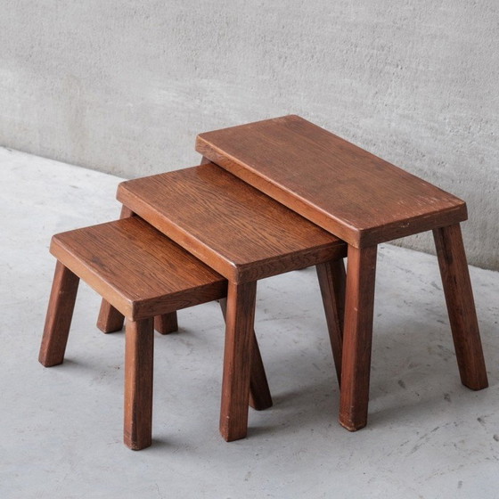 Image 1 of Tavolini rettangolari vintage in legno di quercia, Belgio anni '70