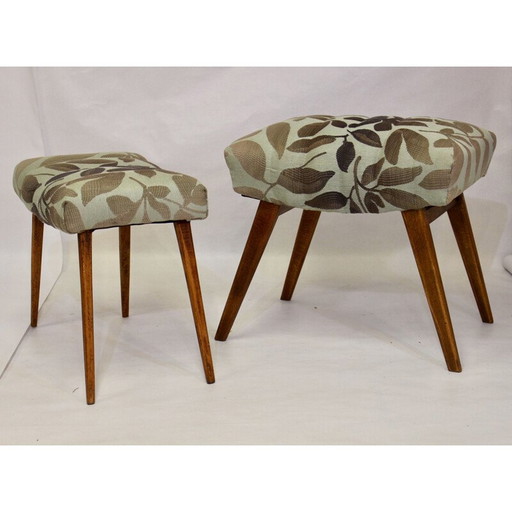 Vintage stools in beech and jacquard fabric Lelievre 1950s