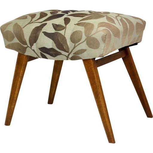 Vintage stools in beech and jacquard fabric Lelievre 1950s