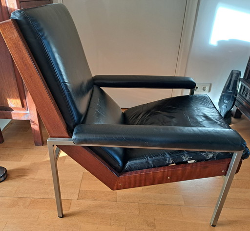 2x Rob Parry Lotus Armchairs Rosewood And Leather 1960 S