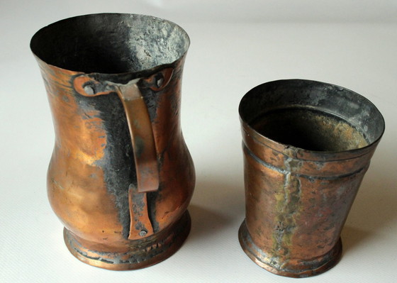 Image 1 of Set vintage da tre pezzi composto da brocca in rame, pentola in rame, boccale/boccale in rame: un'ottima decorazione per il 