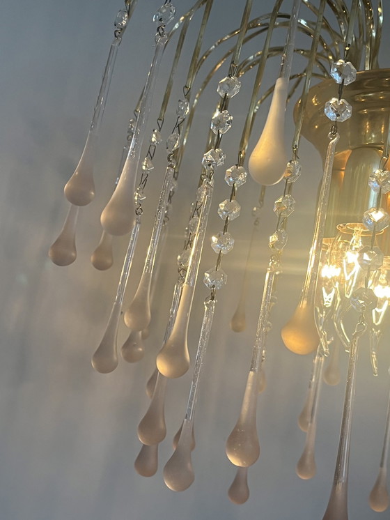 Image 1 of Lampadario a goccia XXL con gocce rosa vintage 