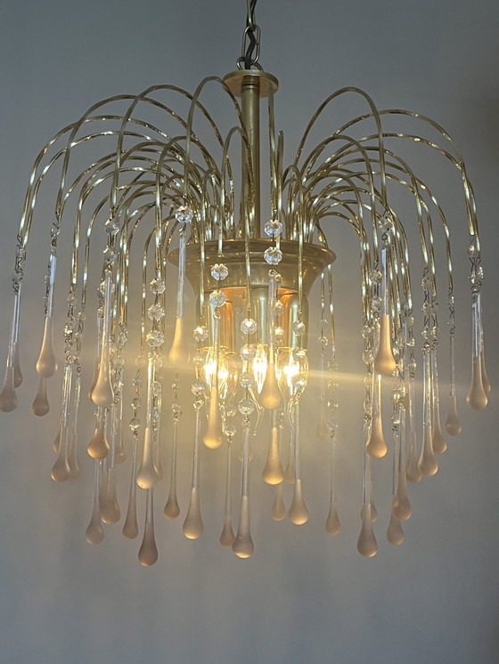 Image 1 of Lampadario a goccia XXL con gocce rosa vintage 