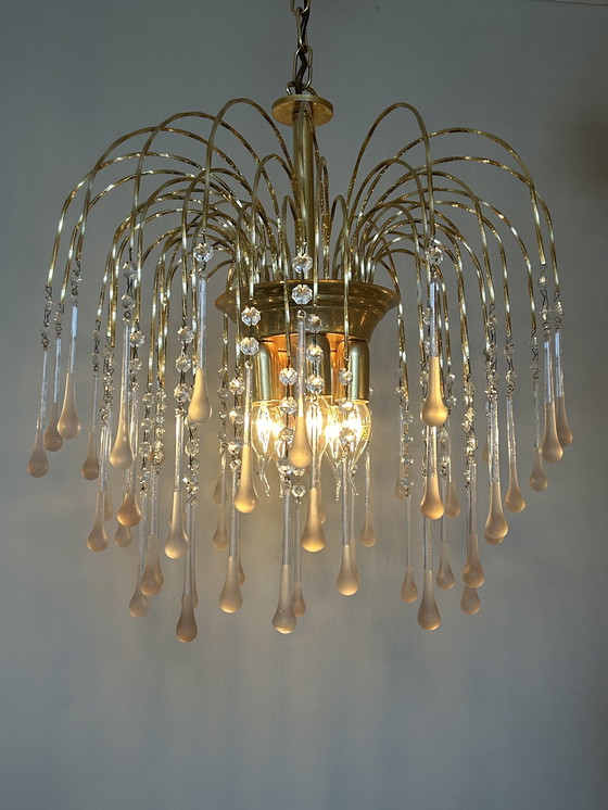 Image 1 of Lampadario a goccia XXL con gocce rosa vintage 