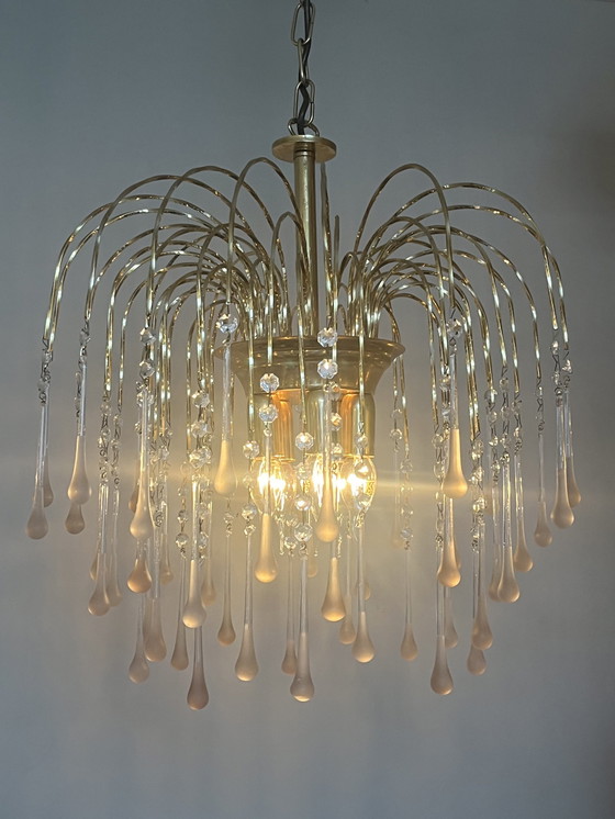 Image 1 of Lampadario a goccia XXL con gocce rosa vintage 