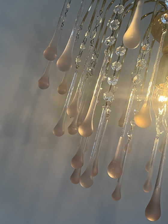 Image 1 of Lampadario a goccia XXL con gocce rosa vintage 