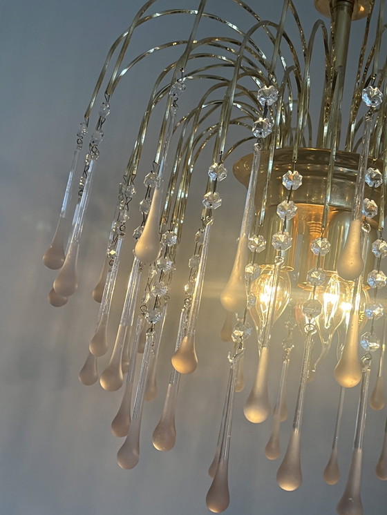 Image 1 of Lampadario a goccia XXL con gocce rosa vintage 