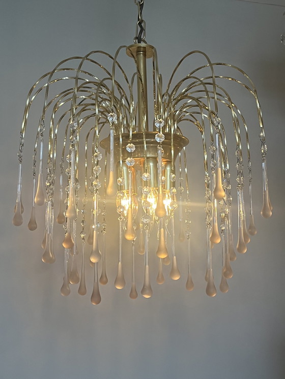 Image 1 of Lampadario a goccia XXL con gocce rosa vintage 