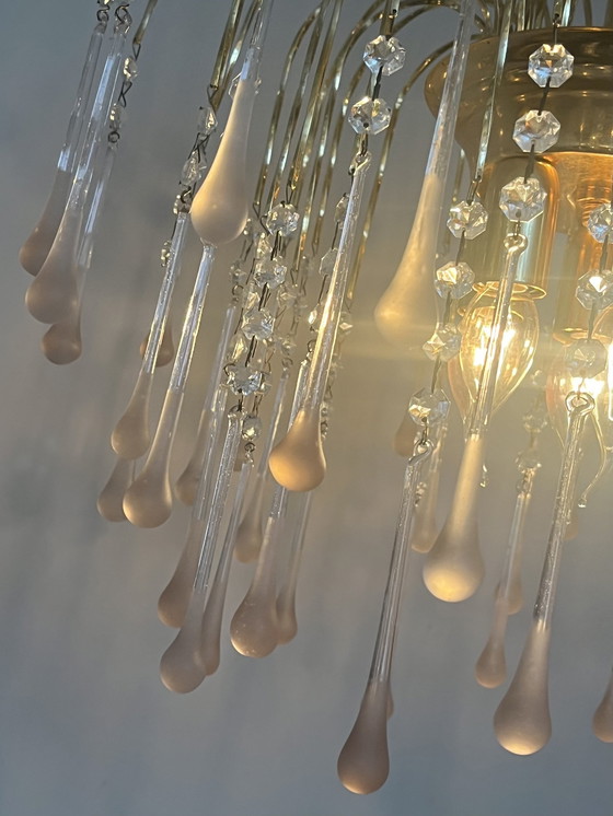 Image 1 of Lampadario a goccia XXL con gocce rosa vintage 