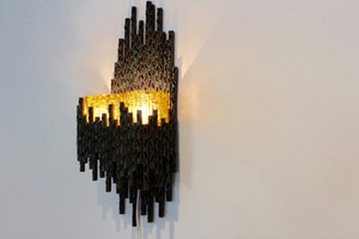 Marcello fantoni brutalist metal sculptured wall lamp