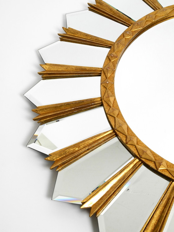 Image 1 of Large gilded Italian XXL Regency Sunburst Wall Mirror | diameter 93 cm 