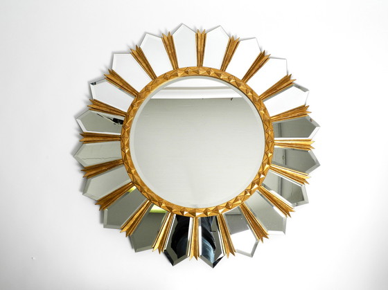 Image 1 of Large gilded Italian XXL Regency Sunburst Wall Mirror | diameter 93 cm 