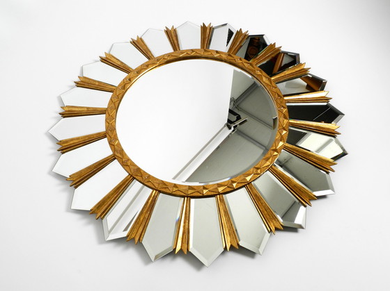 Image 1 of Large gilded Italian XXL Regency Sunburst Wall Mirror | diameter 93 cm 