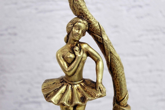 Image 1 of 2X Commedia Dell'Arte Lamps In Bronze And Glass, 20Th Century