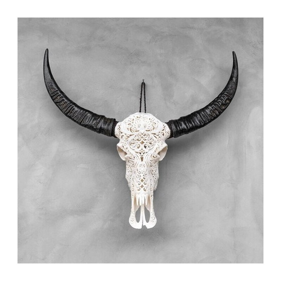 Image 1 of Teschio di bufalo vintage intagliato a mano