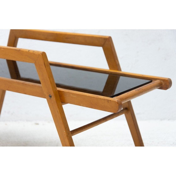 Image 1 of Portavasi di metà secolo in legno di faggio con pelle intrecciata, Cecoslovacchia anni '70