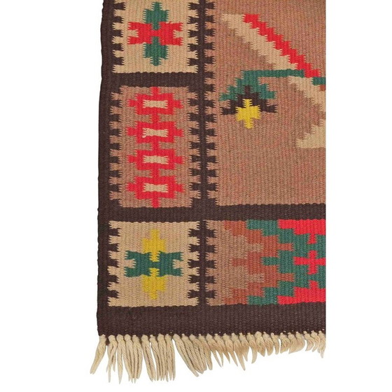 Image 1 of Vintage "Kilim" multicoloured woolen carpet  - 1960s