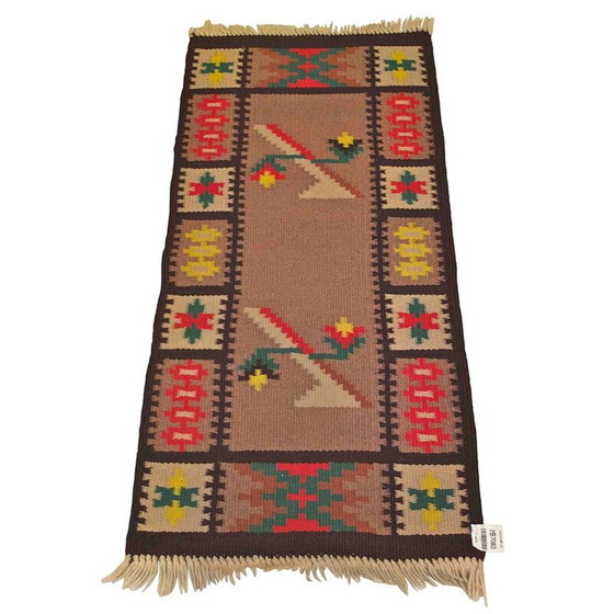 Image 1 of Vintage "Kilim" multicoloured woolen carpet  - 1960s
