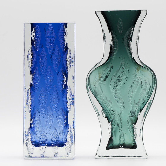 Image 1 of Brutalist Block Glass Vase Duo Kurt Wokan Ingrid Glas Eisglas Borckenglas Retro