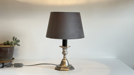Image 1 of Lampada portacandele vintage in acciaio e velluto