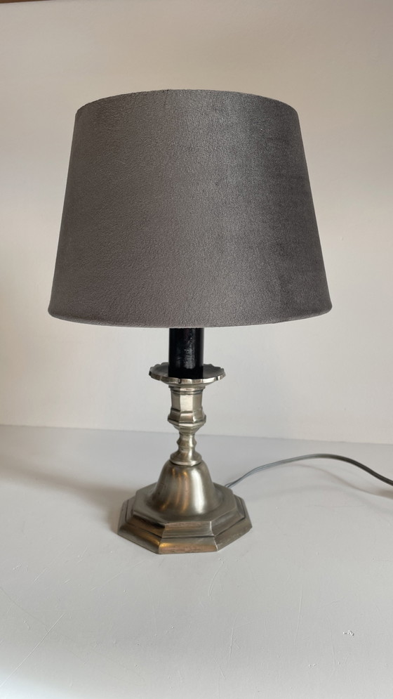 Image 1 of Lampada portacandele vintage in acciaio e velluto