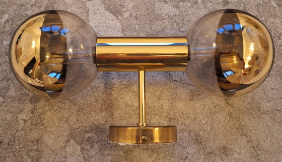 Image 1 of 10X Staff Original 1970s Double Ball Wall Lamps Gold-plated