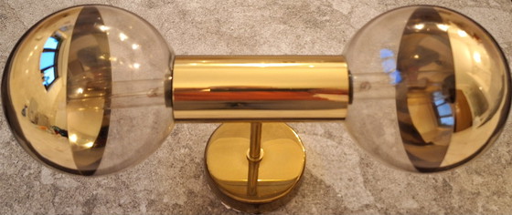 Image 1 of 10X Staff Original 1970s Double Ball Wall Lamps Gold-plated