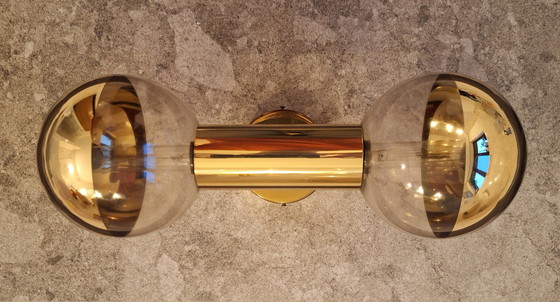 Image 1 of 10X Staff Original 1970s Double Ball Wall Lamps Gold-plated